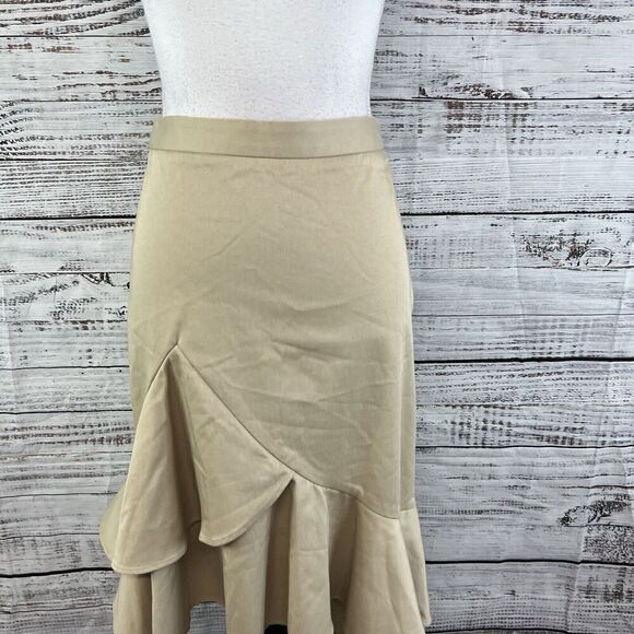 Banana Republic Skirt size 0 Khaki A Line Flared Stretch Modest Peasant High Low - Picture 2 of 10